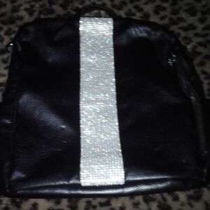 Stylish Black Backpack with Sparkling Silver Accent